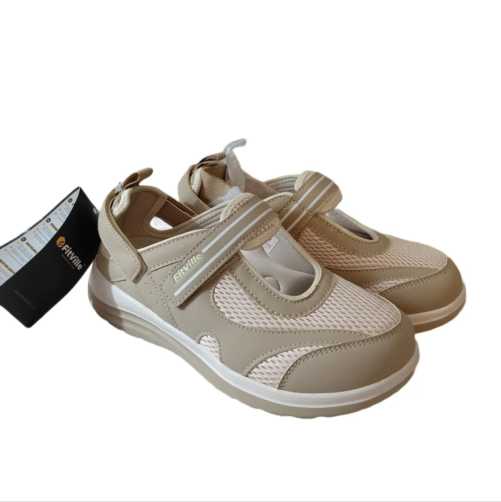 FitVille FlexiWalk Mary Jane Recovery Sneakers Wide Comfort Sandal Size 8 EW